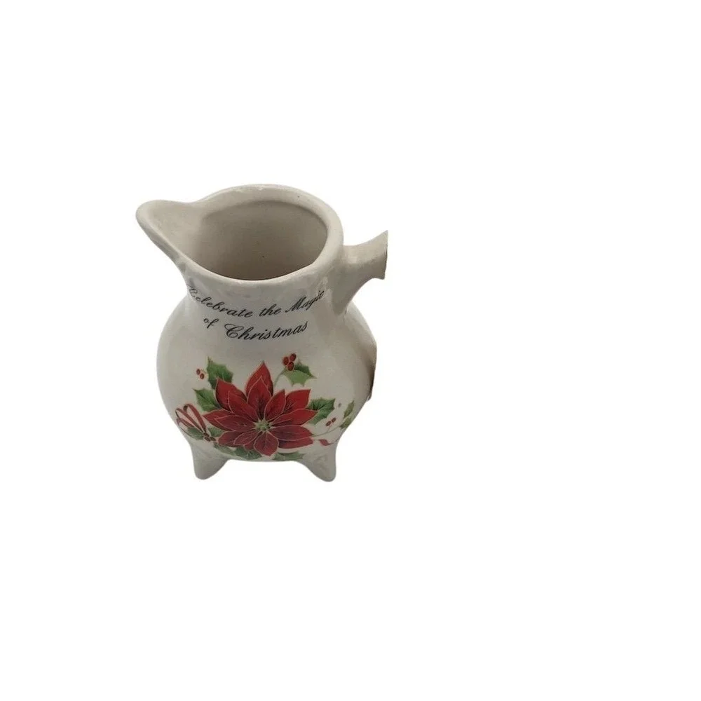 Vintage Christmas Poinsettia Ceramic Pitcher Vase Holiday‎ Decor